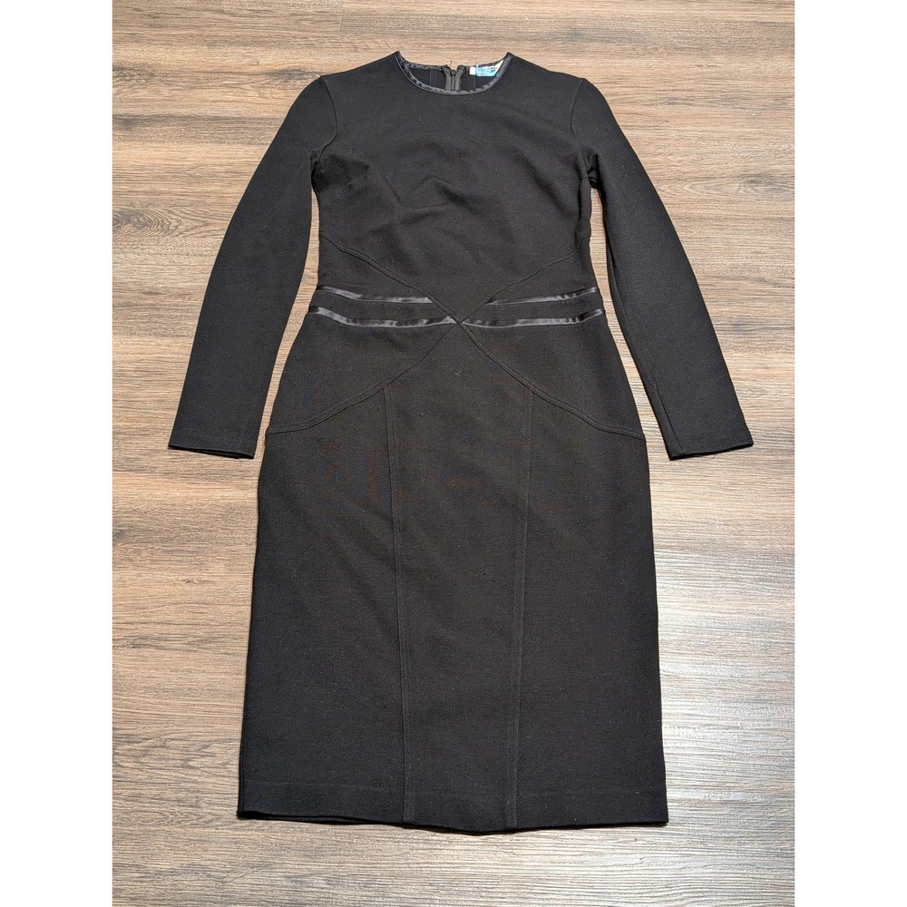 Givenchy Black Long Sleeve Silk Trim Sheath Dress IT 42 US 10 Long‎ Sleeve LBD